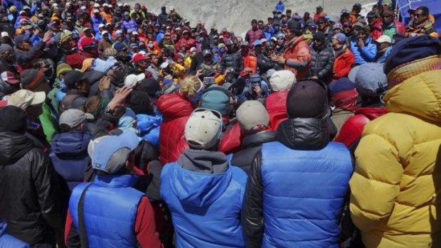 High tension: A meeting between a Nepalese government delegation and Sherpa mountain guides near Everest base camp.