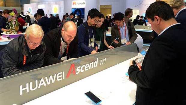 Huawei smartphones on display at the Consumer Electronics Show in Las Vegas.