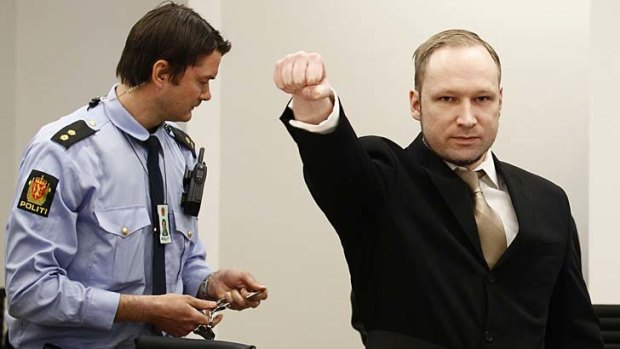 Extremist salute ...  Anders Behring Breivik