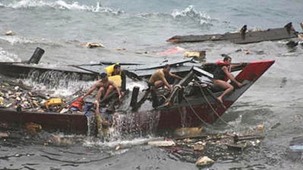 The wreckage of the asylum seeker boat.
