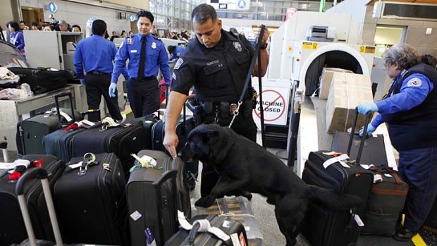 Sniffer dogs check baggage at Los Angeles International Airport (LAX).