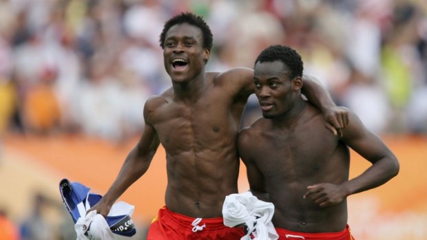 Ghanaian players celebrate during their victory over the US during the 2006 World Cup in Germany.