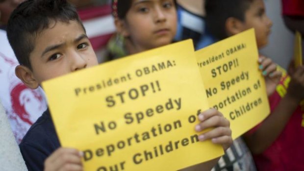 Children protest against the White House plan to speed up deportations.