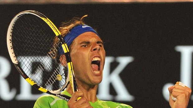 Victory in sight: Rafael Nadal  last night.