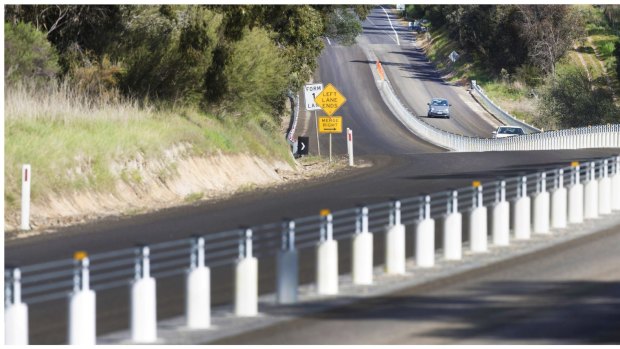 A one-kilometre wire barrier was put in the middle of Melba Highway late last year.  Picture: Simon O'Dwyer. 