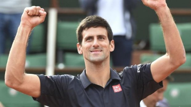 Novak Djokovic celebrates his victory over Canada's Milos Raonic.