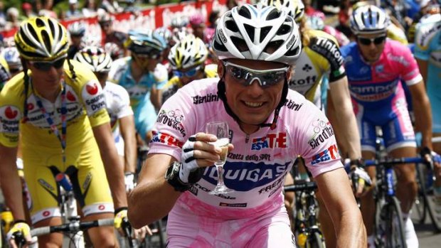 Danilo Di Luca celebrates his Giro d'Italia win.