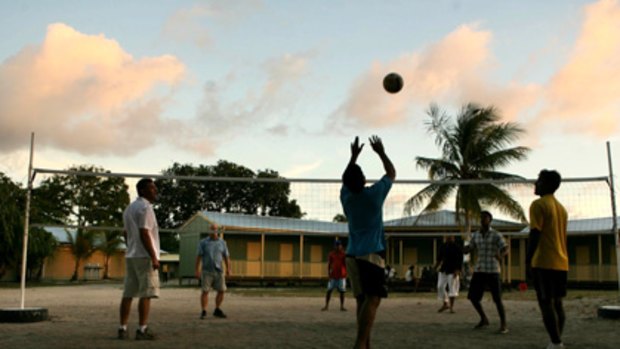 Political football ... Sri Lankan asylum seekers on Nauru in 2007.