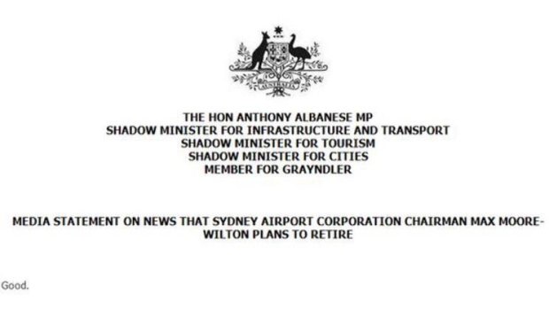 The press statement from Mr Albanese.