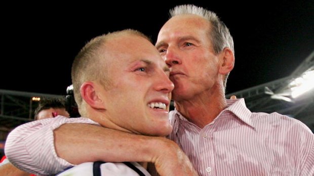 Old friends ... Wayne Bennett and Darren Lockyer celebrate after winning the NRL Grand Final in 2006.