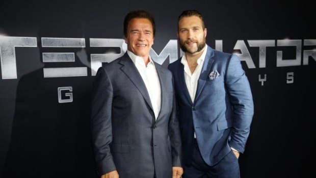 Back in business: Arnold Schwarzenegger with Jai Courtney in Sydney for <i>Terminator Genisys.</i>