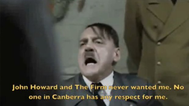 A screen grab from the Alex Hawke/Hitler Youtube spoof.