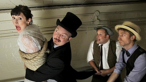 From left: Celia Pacquola, Adam McKenzie, Andrew McClelland and Sammy J in <i>Tie Her to the Tracks!</i>