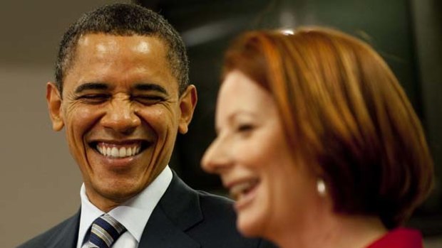 Barack Obama and Julia Gillard share a laugh during the Prime Minister's visit to the US recently. Our abiding and deepening ties with America are in our and the region's interests.