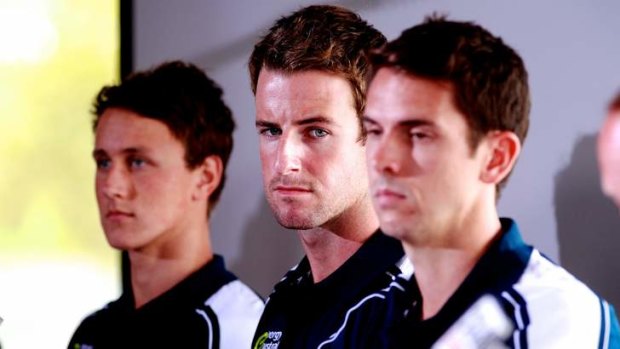 Facing the music: Disgraced relay team members Cameron McEvoy, James Magnussen and Eamon Sullivan.