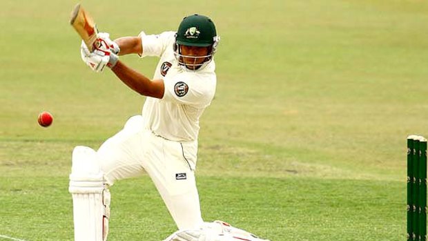 Usman Khawaja playing for Australia A against Sri Lanka A in Brisbane last week.