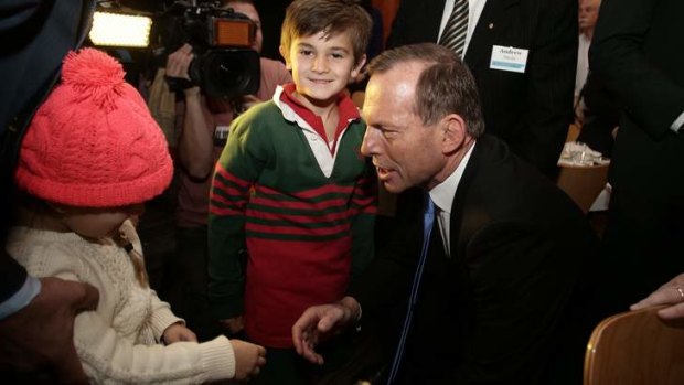 Opposition Leader Tony Abbott at a business breakfact in Tasmania.