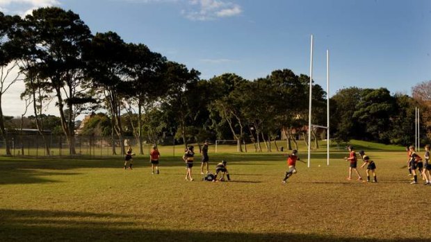 At the centre of the controversy: Scots College rugby students training at Woollahra Oval.
