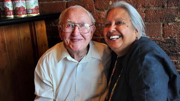 Leslie Manning, 99, meets Glenda Hume, the daughter of Aboriginal Digger Reg Saunders. The two men fought together in Crete.