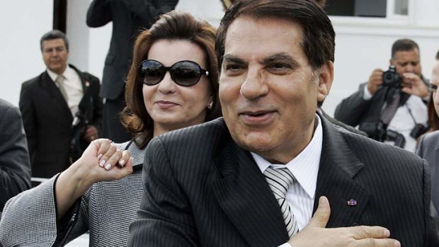 Right behind her man... Leila Trabelsi, the wife of Tunisia’s Zine El-Abidine Ben Ali, inspired dread at home.