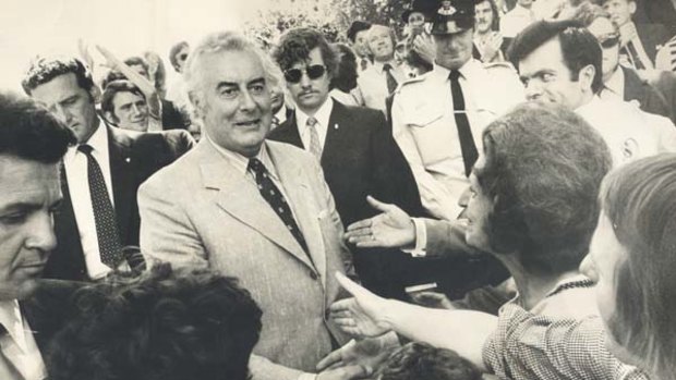 Gough Whitlam on the campaign trail. Some in the ALP see the progressive shift he started as a betrayal of the party's origins.