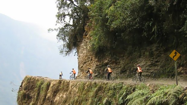 High risk ... cycling on the world's most dangerous road.