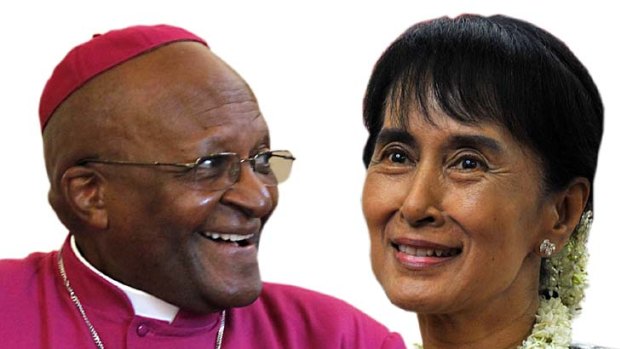 Nobel Prize winners Desmond Tutu and Aung San Suu Kyi.