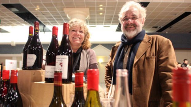 French producer of Beaujolais "natural" wine Marcel Lapierre poses at his stand at the Omnivore Food Festival.
