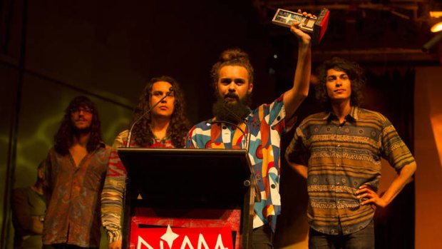 The Medics accept their award for song of the year at the 2012 National Indidgenous Music Awards held at Darwin's Garden's Ampitheatre.