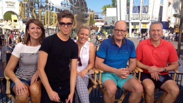 The <i>Sunrise</i> cast with executive producer Michael Pell at Universal Studios in August last year.