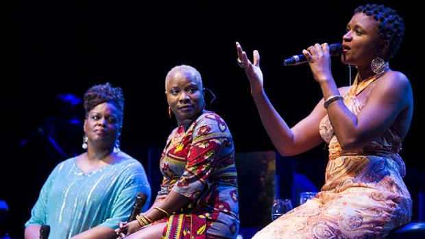 All female acts ... Dianne Reeves, Angelique Kidjo and Lizz Wright perform at their 'Sing the Truth' concert in the Domain before their State Theatre show.