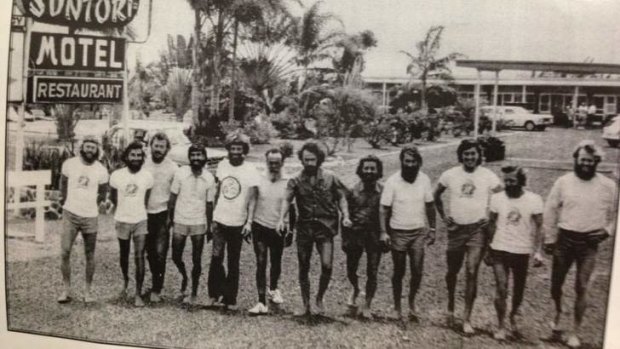 Crossed the Pacific: The 12 men pictured in Ballina after their expedition.