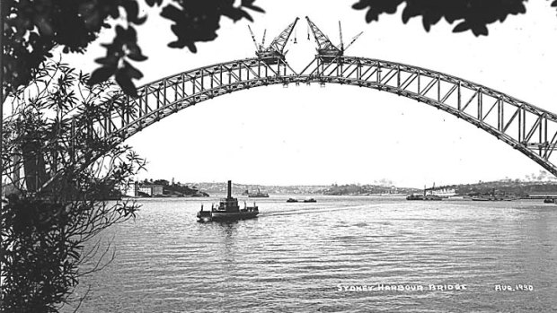 The car ferry Kedumba underneath the almost-complete Harbour Bridge.