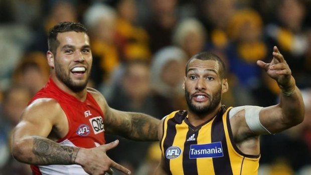 The Hawks will share defensive responsibility in marking Lance Franklin with Josh Gibson (right) playing a key role.