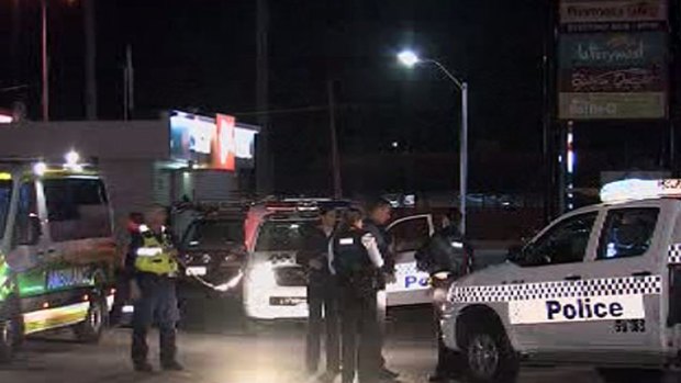 The scene of the hit and run, in which two policemen were injured.       <i>Photo: Channel Ten</i>