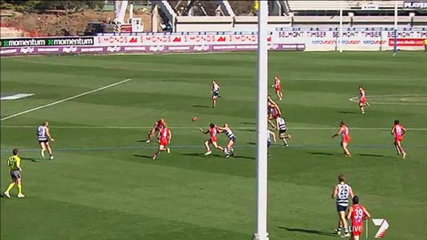 Works can be seen in the background during the last game at Simonds Stadium in 2012.