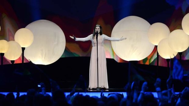 Dina Garipova of Russia performs the song <i>What If</i> during the final of the 2013 Eurovision Song Contest.