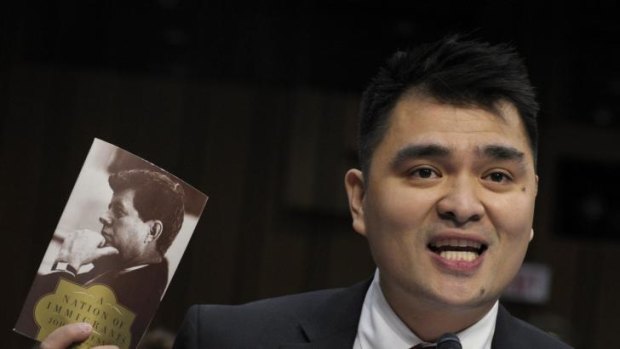 Pulitzer Prize-winning journalist and undocumented immigrant Jose Antonio Vargas testifies on Capitol Hill in Washington in February.