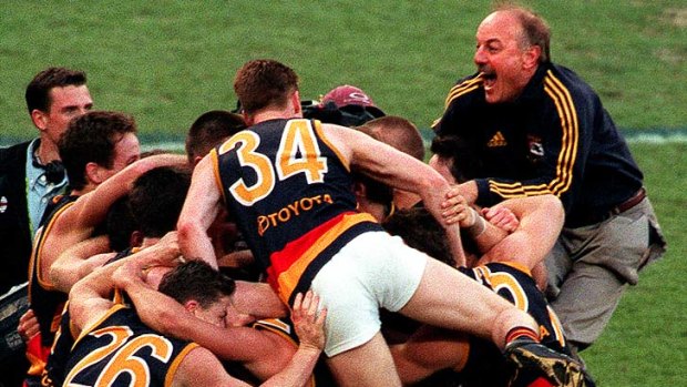 Malcolm Blight shows off his winning style after coaching the Crows to back-to-back premierships in 1998.