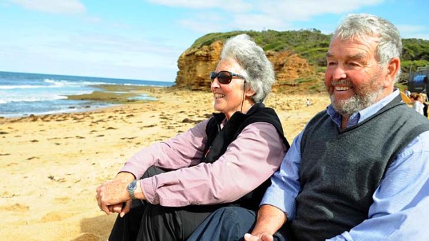 Ten-times winner Gail Couper and Bells pioneer Joe Sweeney take in the famous break.