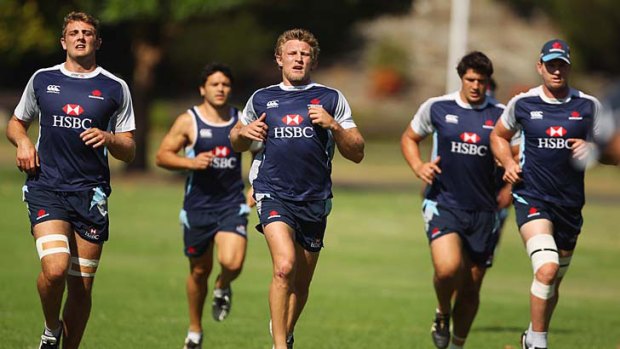 Time for a rethink ... Lachie Turner leads the Waratahs on a training run on Tuesday. His side have the Super Rugby bye this weekend.