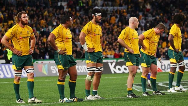 Little to say ... The Wallabies wait for the final penalty kick during the last Bledisloe Cup match.