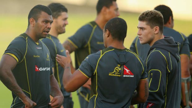 Kurtley Beale and James O'Connor during a Wallabies training session.