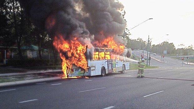 A bus on fire at Crest Road, Park Ridge