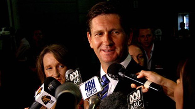 "Some things aren't meant to be'' . . . Lawrence Springborg and wife, Linda, arrive at the tally room at  Brisbane Convention Centre.