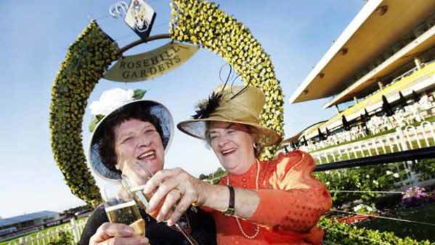 Party time . . . Golden Slipper regulars Daphne Moulds, left, and Janice McCartney are set for another big day out.