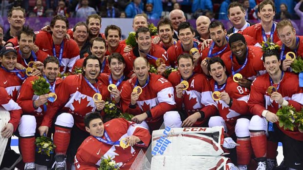 Canada's gold medallist team at the Bolshoy Ice Dome.
