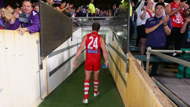 Final march: Sydney's Jude Bolton ended his career in Saturday's loss to Fremantle.