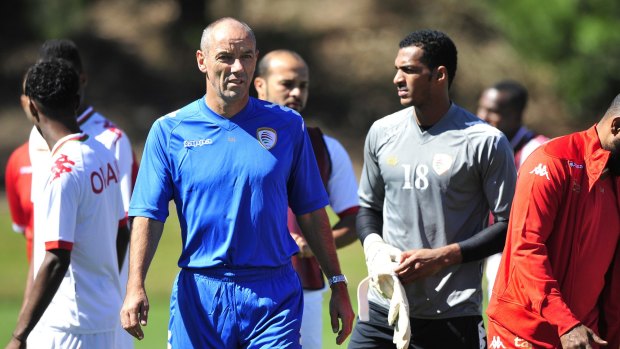 Oman coach Paul Le Guen at a team training session at the AIS on Tuesday. 