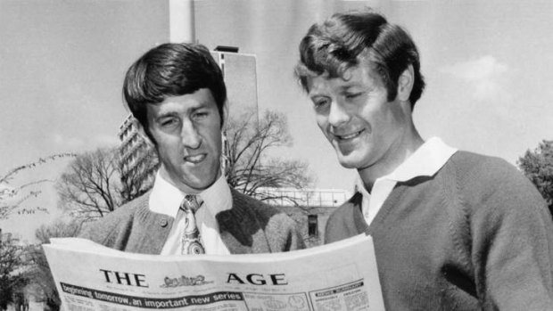 Balanced life: David Parkin (right) and Saint Jeff Moran as young footballers studying at Melbourne University.